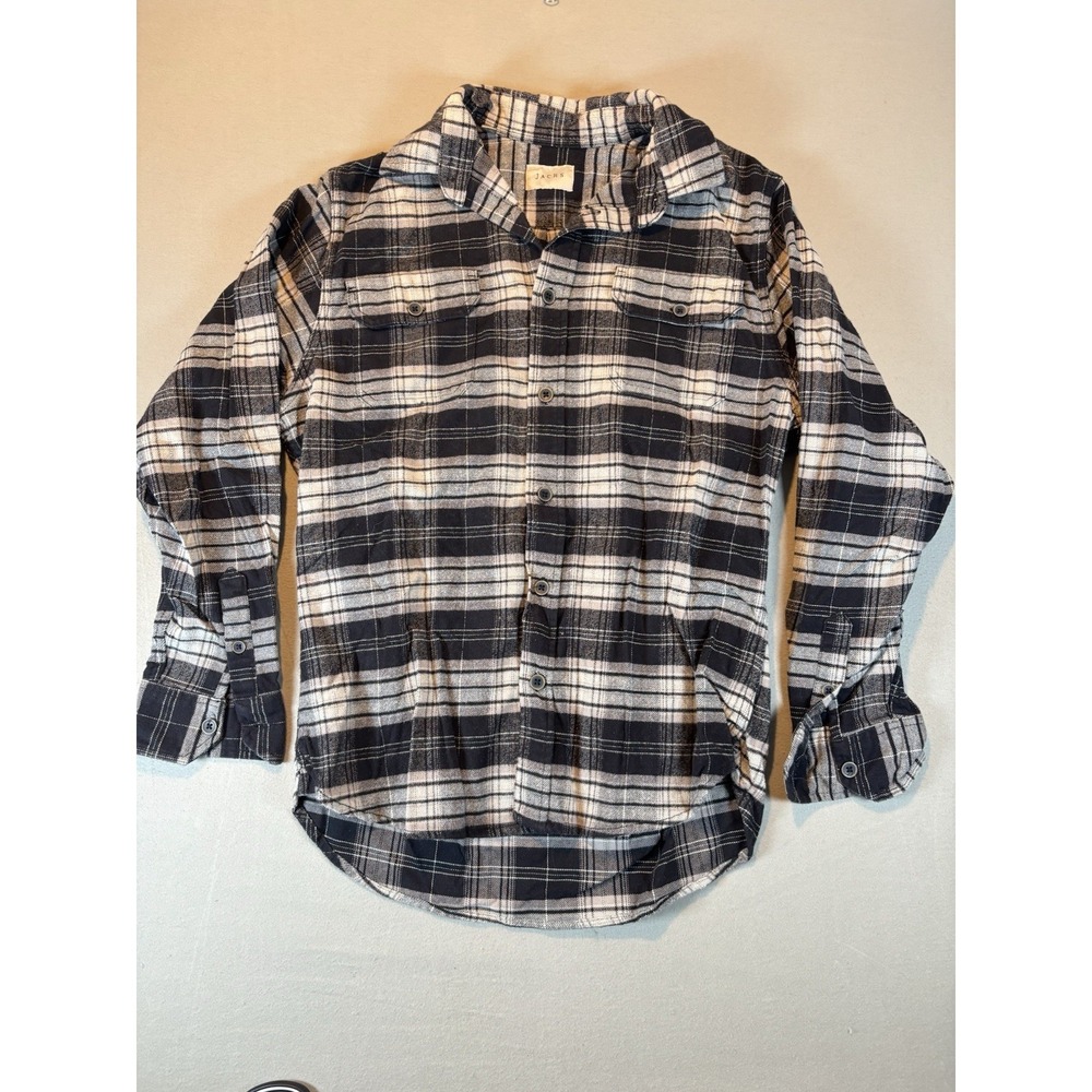 Jachs Heritage Flannel Shirt Size Medium Black White Plaid Check Pockets Heavy